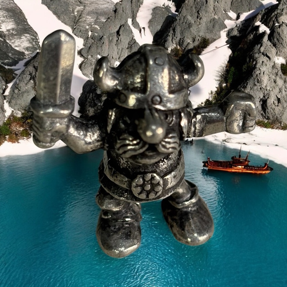 Vintage Tinn Per Mini Viking Warrior Troll Man Handcast Pewter Horned Helmet &